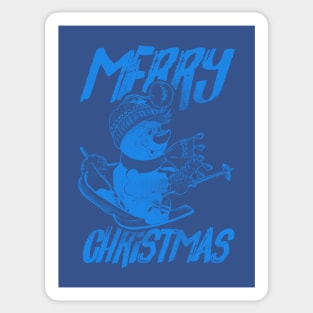 Skiing Snowman - Merry Christmas - Blue Sticker